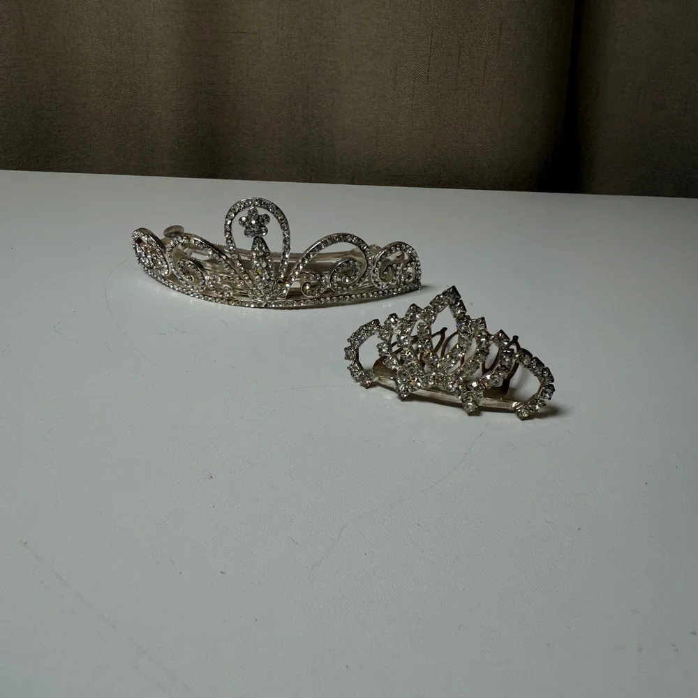 Kids Rhinestone Tiara Crown Set Silver Tone Girls‎ Princess Hair Accessories